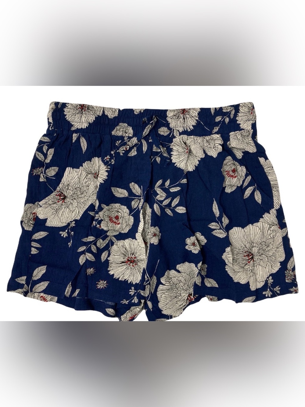 Navy Blue Floral Flowy Drawstring Shorts